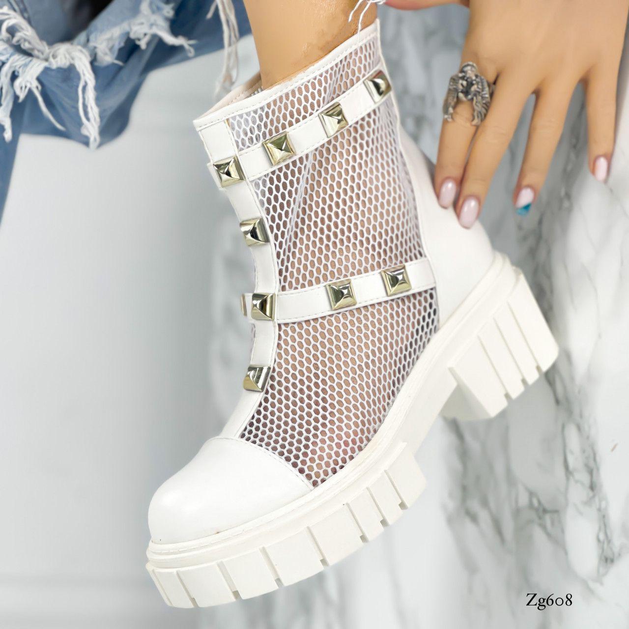 Botin blanco malla apliques dorado suela 5cm MS5036 C-53